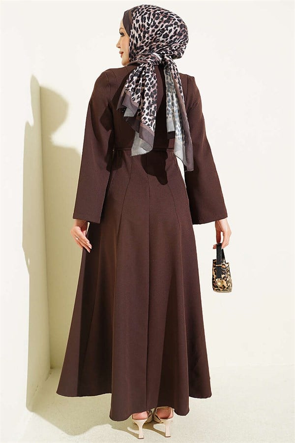 Dart Detail Lace-Up Dress, Brown