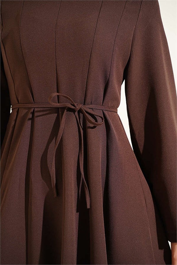 Dart Detail Lace-Up Dress, Brown