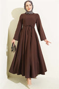 Dart Detail Lace-Up Dress, Brown