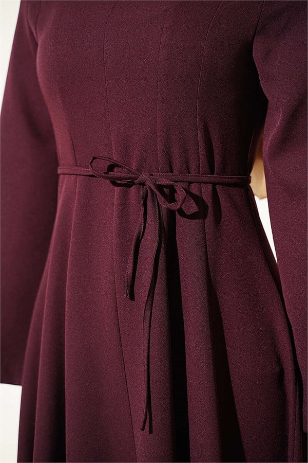 Dart Detail Lace-up Dress, Plum