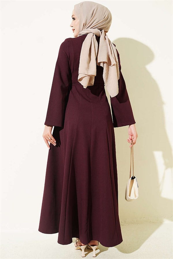 Dart Detail Lace-up Dress, Plum