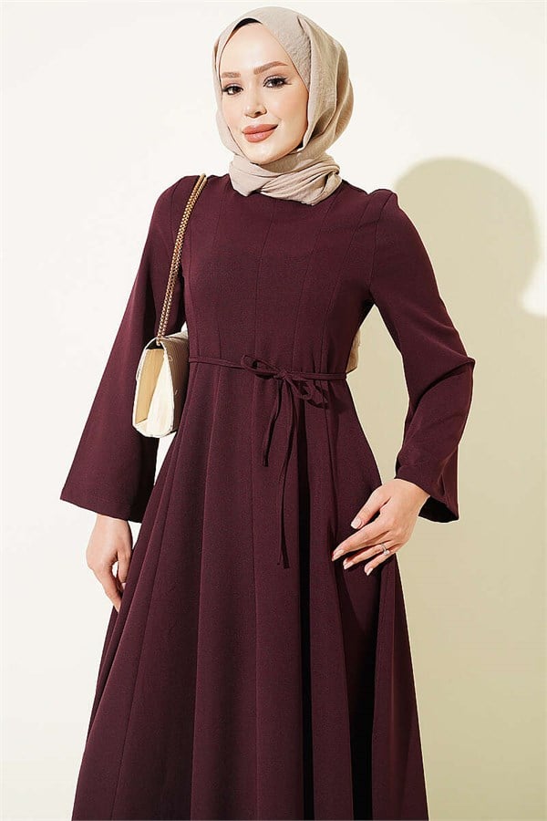 Dart Detail Lace-up Dress, Plum