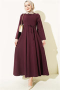 Dart Detail Lace-up Dress, Plum