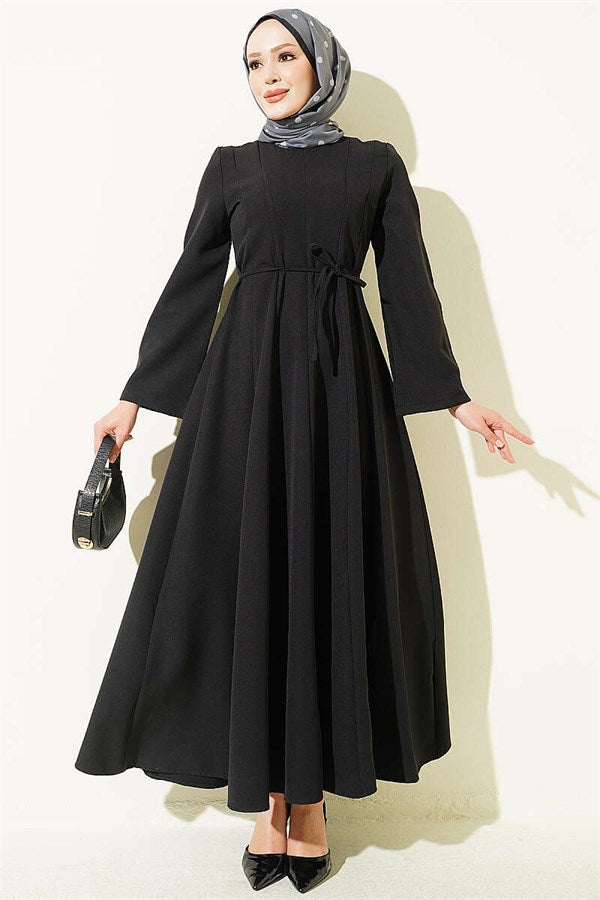 Black Dress with Dart Detail and Lace-up