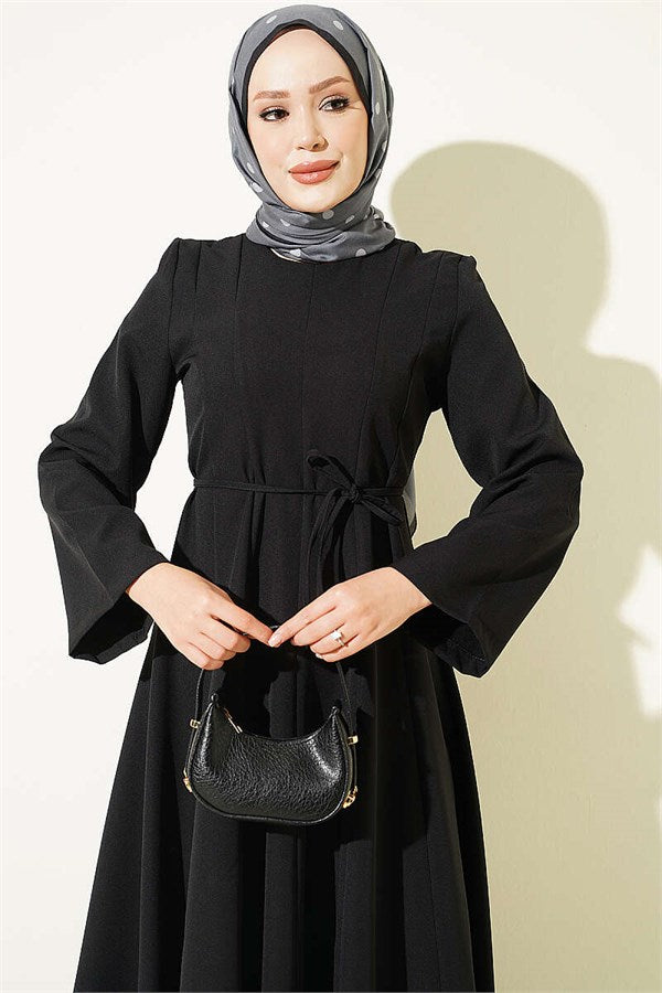 Black Dress with Dart Detail and Lace-up
