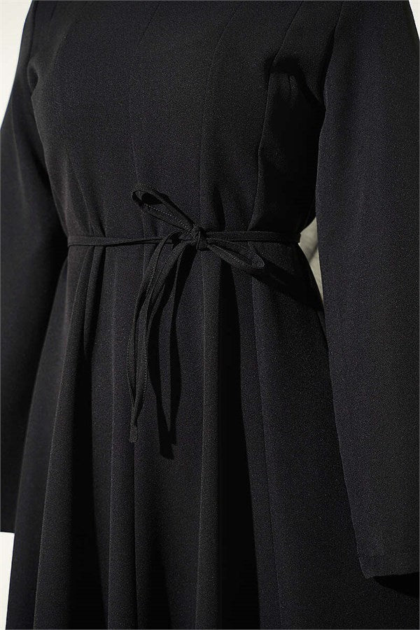 Black Dress with Dart Detail and Lace-up
