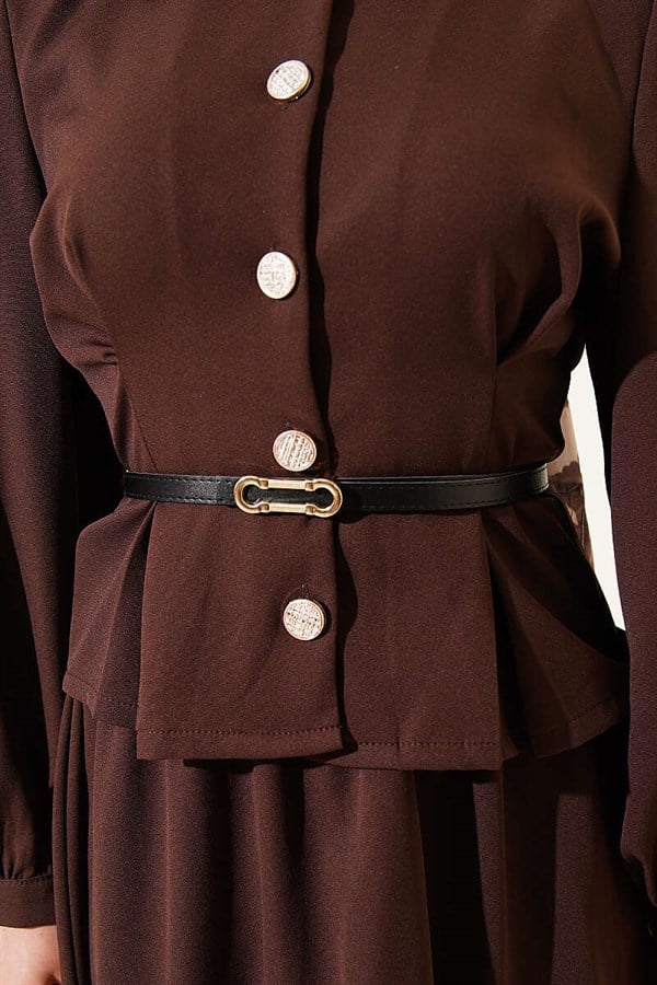 Dart Detail Belted Double Skirt 2 Piece Set in Coffee Brown