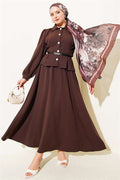 Dart Detail Belted Double Skirt 2 Piece Set in Coffee Brown