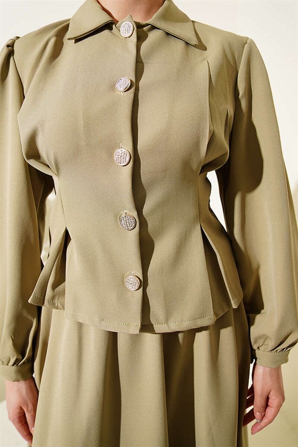 Dart Detail Belted Double Skirt 2 Piece Set in Light Green
