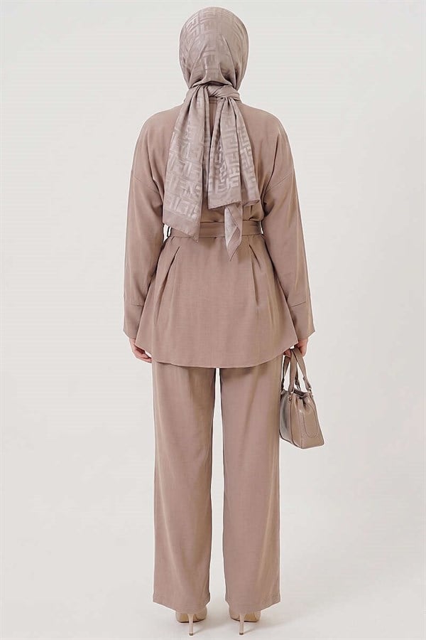 Beige 2 Piece Set with Detailed Belt and Pens