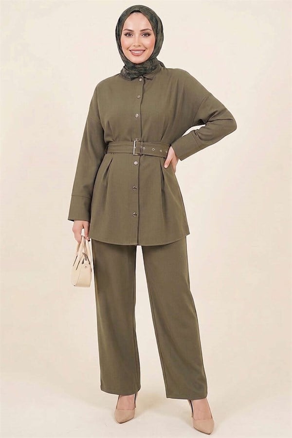 Pens Detailed 2 Piece Set in Khaki
