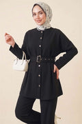 Pens Detail Belted 2 Piece Set, Black