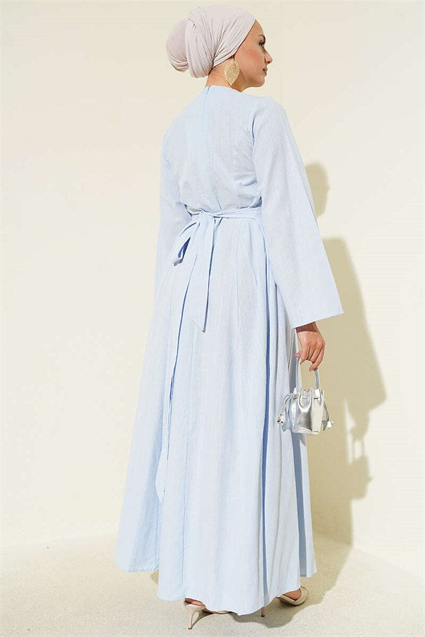 Linen Dress with Dart Details, Ice Blue