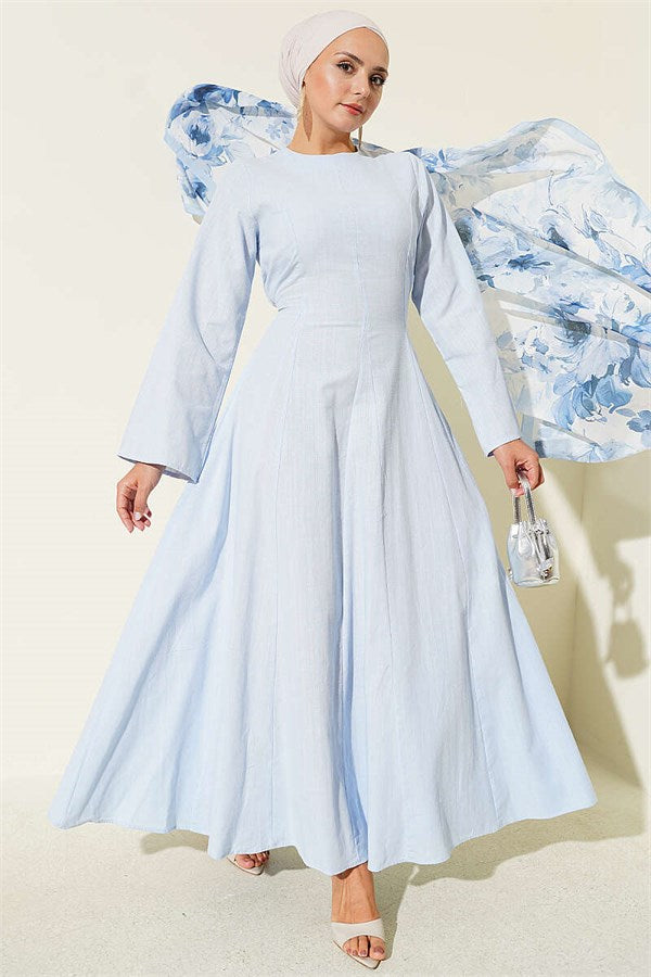 Linen Dress with Dart Details, Ice Blue