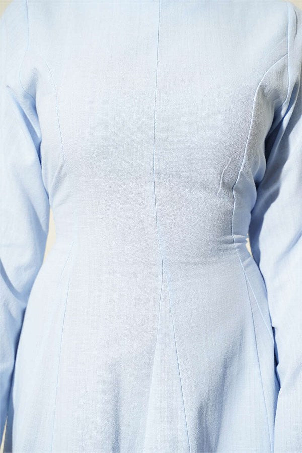 Linen Dress with Dart Details, Ice Blue