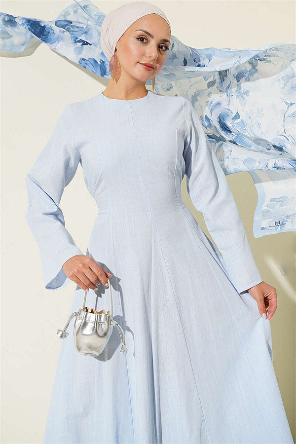Linen Dress with Dart Details, Ice Blue