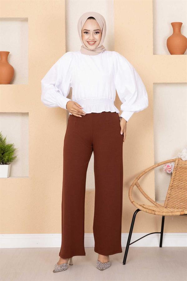 Dart Detailed Palazzo Trousers Brown