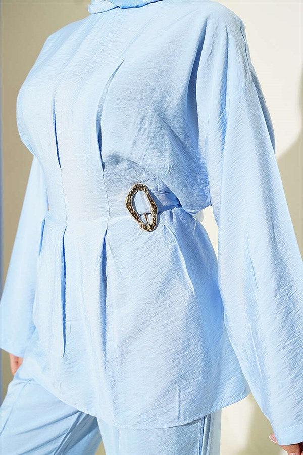 Pens Detailed Buckle 2 Piece Set with Side Belt, Blue