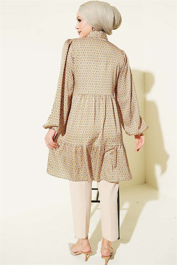 Honeycomb Patterned Satin Tunic, Olive Green