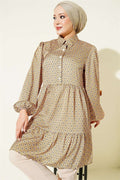 Honeycomb Patterned Satin Tunic, Olive Green