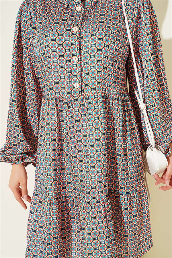 Honeycomb Patterned Satin Tunic Green