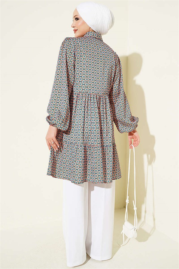 Honeycomb Patterned Satin Tunic Green