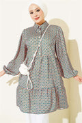 Honeycomb Patterned Satin Tunic Green