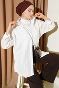 Honeycomb Striped Oversize Shirt, Ecru