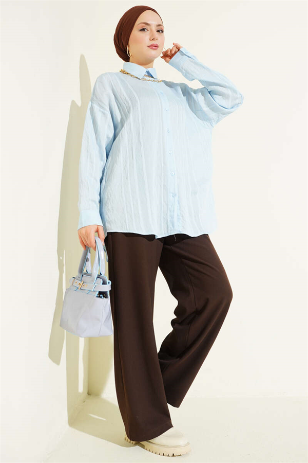 Honeycomb Striped Oversize Shirt Blue