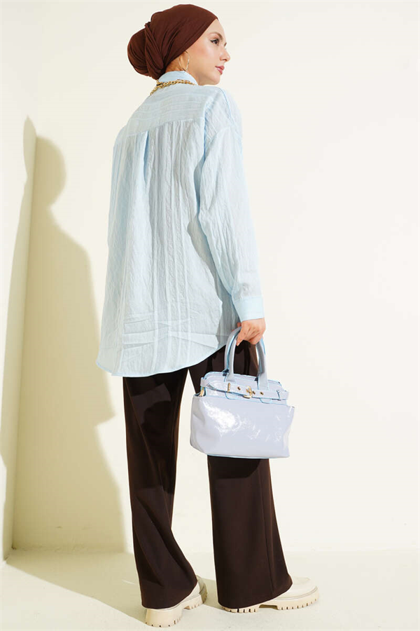 Honeycomb Striped Oversize Shirt Blue