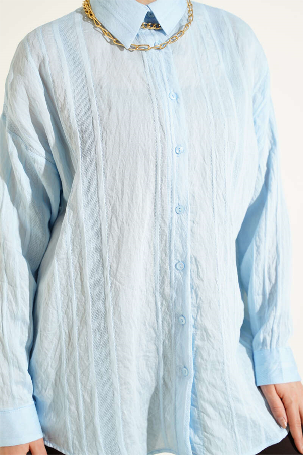 Honeycomb Striped Oversize Shirt Blue