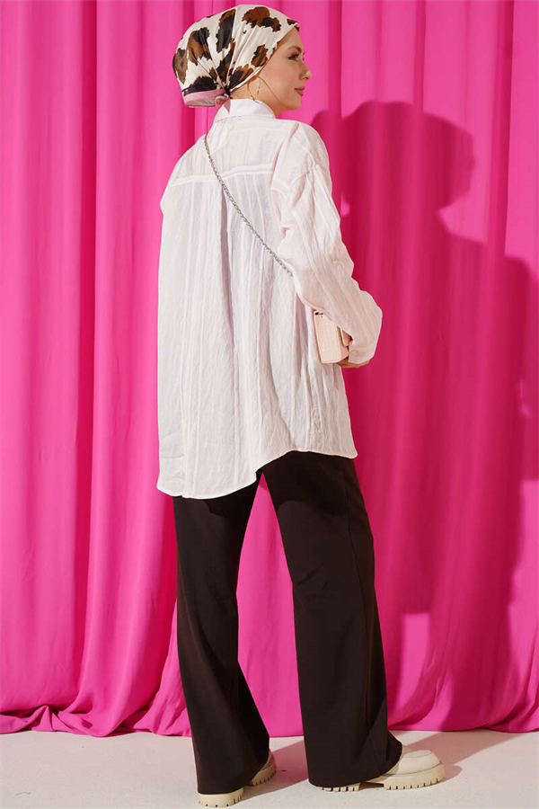 Honeycomb Striped Oversize Shirt Pink