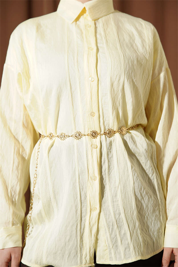 Honeycomb Striped Oversize Shirt Yellow
