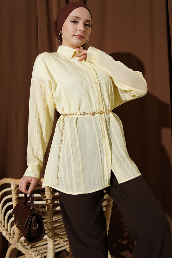 Honeycomb Striped Oversize Shirt Yellow