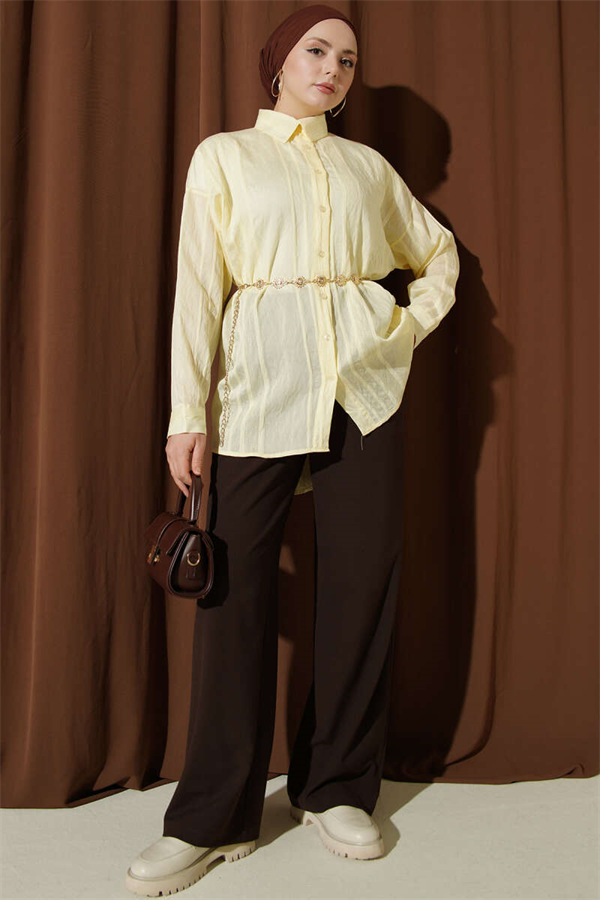 Honeycomb Striped Oversize Shirt Yellow