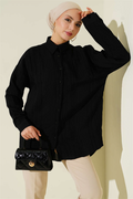 Honeycomb Striped Oversize Shirt Black
