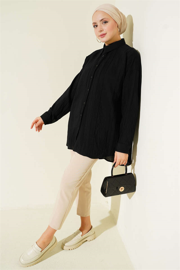 Honeycomb Striped Oversize Shirt Black