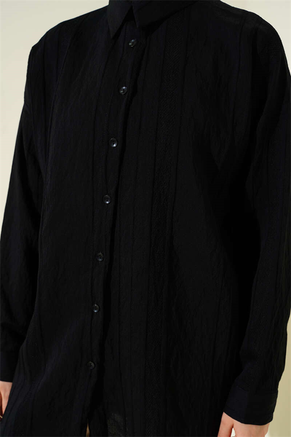 Honeycomb Striped Oversize Shirt Black