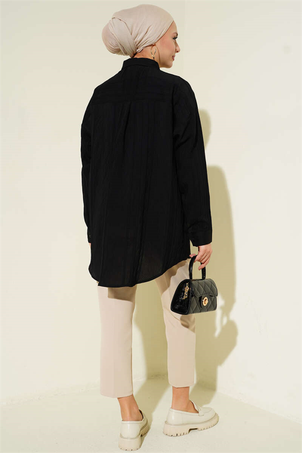 Honeycomb Striped Oversize Shirt Black