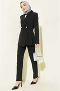2 Piece Set with pleated detail blazer jacket, black.