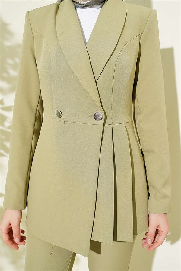 2 Piece Set with pleated Blazer Suit 2 Piece Set jacket, mint green.