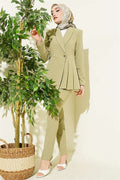 2 Piece Set with pleated Blazer Suit 2 Piece Set jacket, mint green.