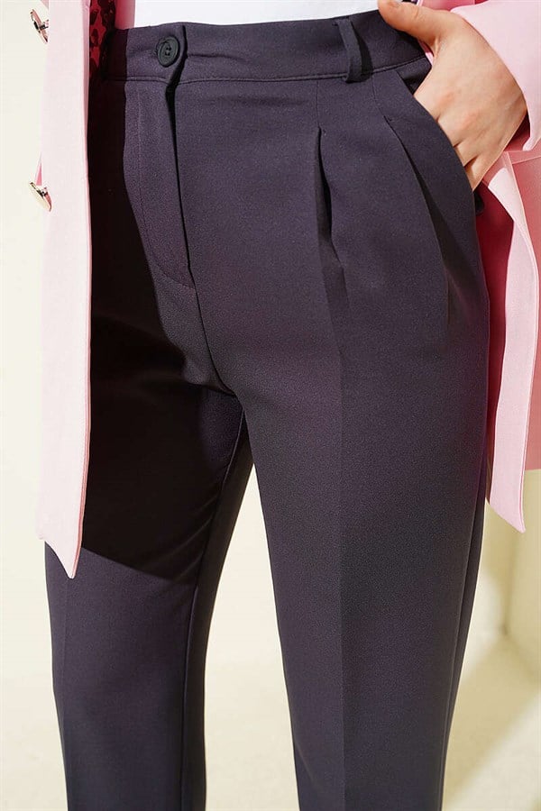 Wide-Leg Trousers with Pleat Detail, Smoke Grey