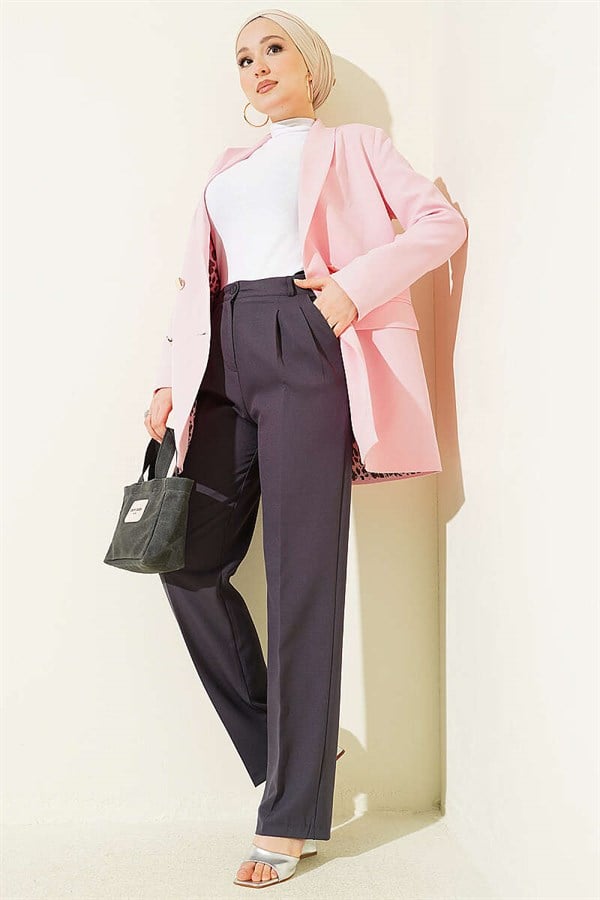 Wide-Leg Trousers with Pleat Detail, Smoke Grey