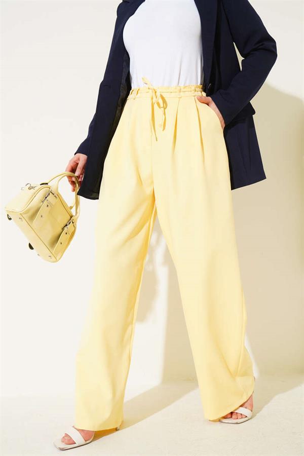 Pleated Detailed Rope Belted Trousers Yellow