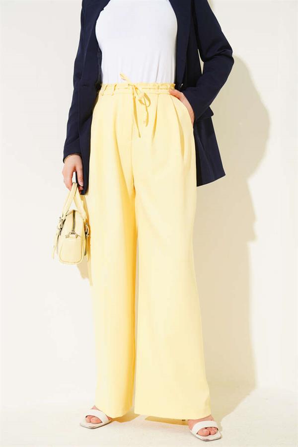 Pleated Detailed Rope Belted Trousers Yellow