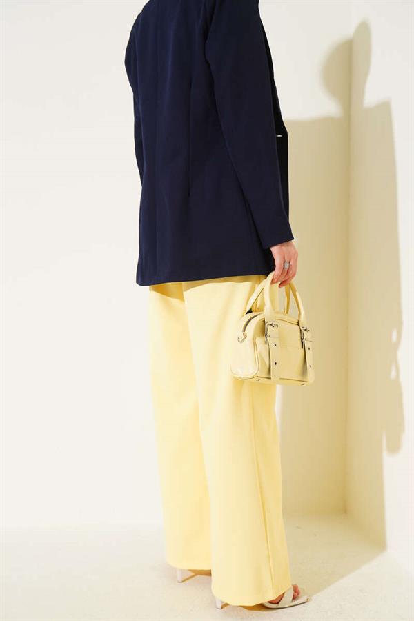 Pleated Detailed Rope Belted Trousers Yellow