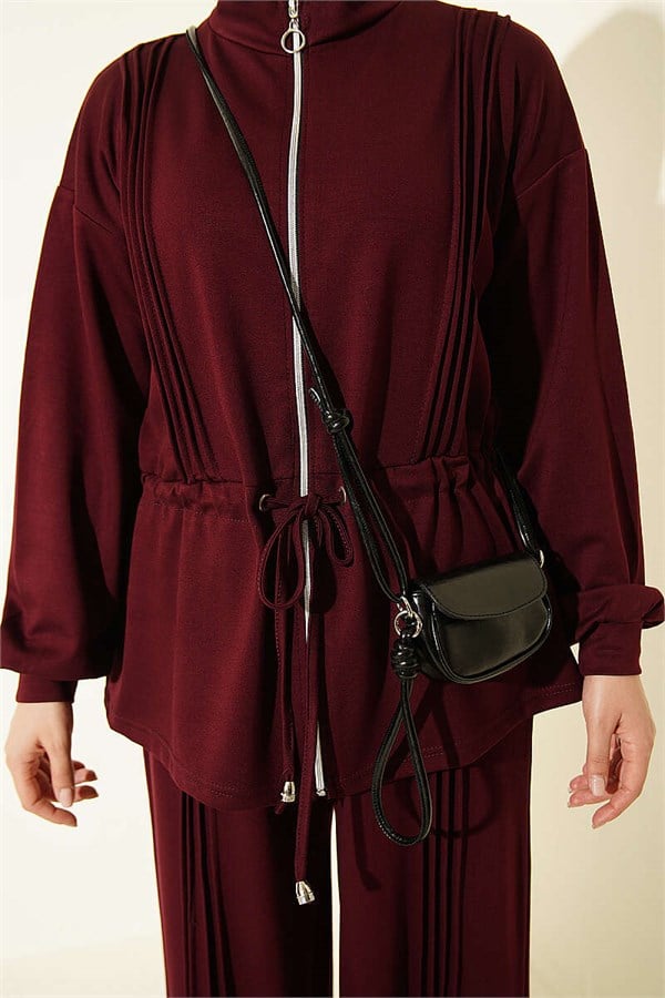 Pleated Loysa 2 Piece Set in Burgundy