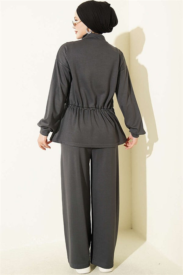 Pleated Detail Loysa 2 Piece Set, Smoke Grey