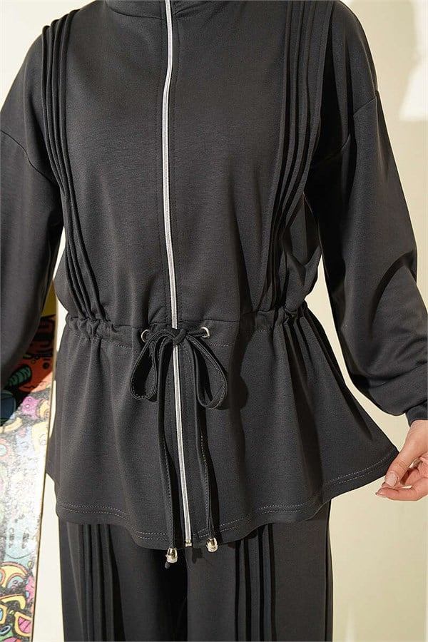 Pleated Detail Loysa 2 Piece Set, Smoke Grey